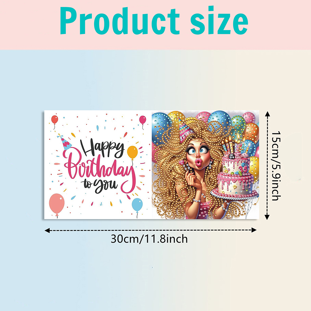 6Pcs DIY Diamond Painting Greeting Card - Birthday Beauty