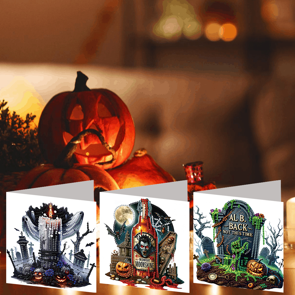 6Pcs DIY Diamond Painting Greeting Card - Halloween Designs