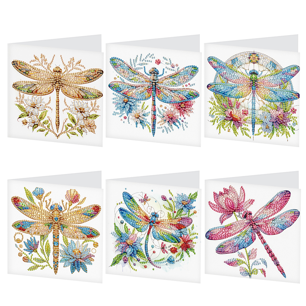 6Pcs DIY Diamond Painting Greeting Card - Dragonfly