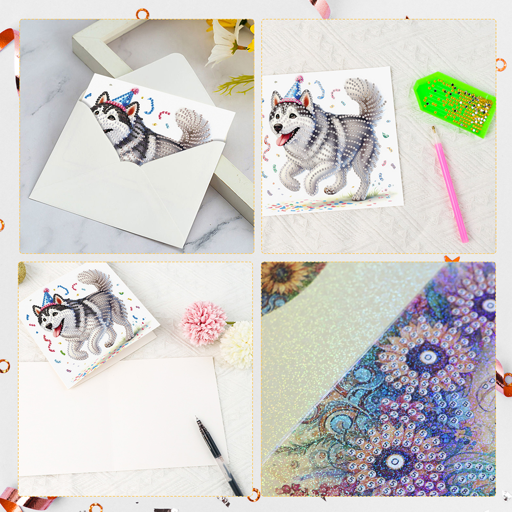 6Pcs DIY Diamond Painting Greeting Card - Party Puppy