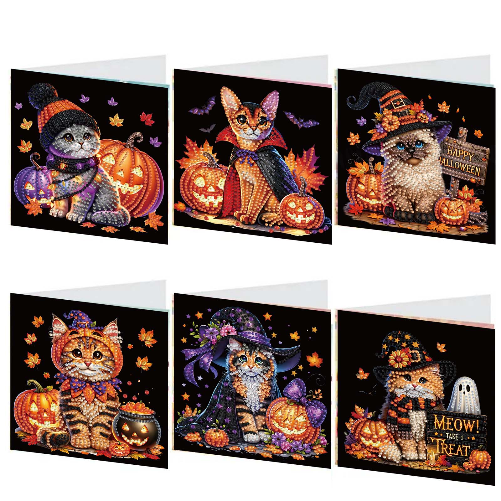 6Pcs DIY Diamond Painting Greeting Card - Halloween Designs