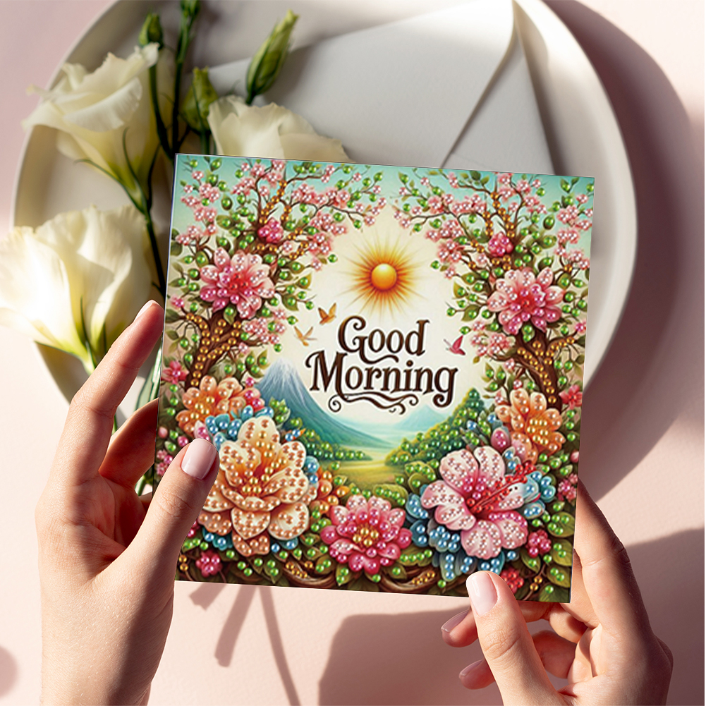 6Pcs DIY Diamond Painting Birthday Greeting Card - Good Morning Bouquet