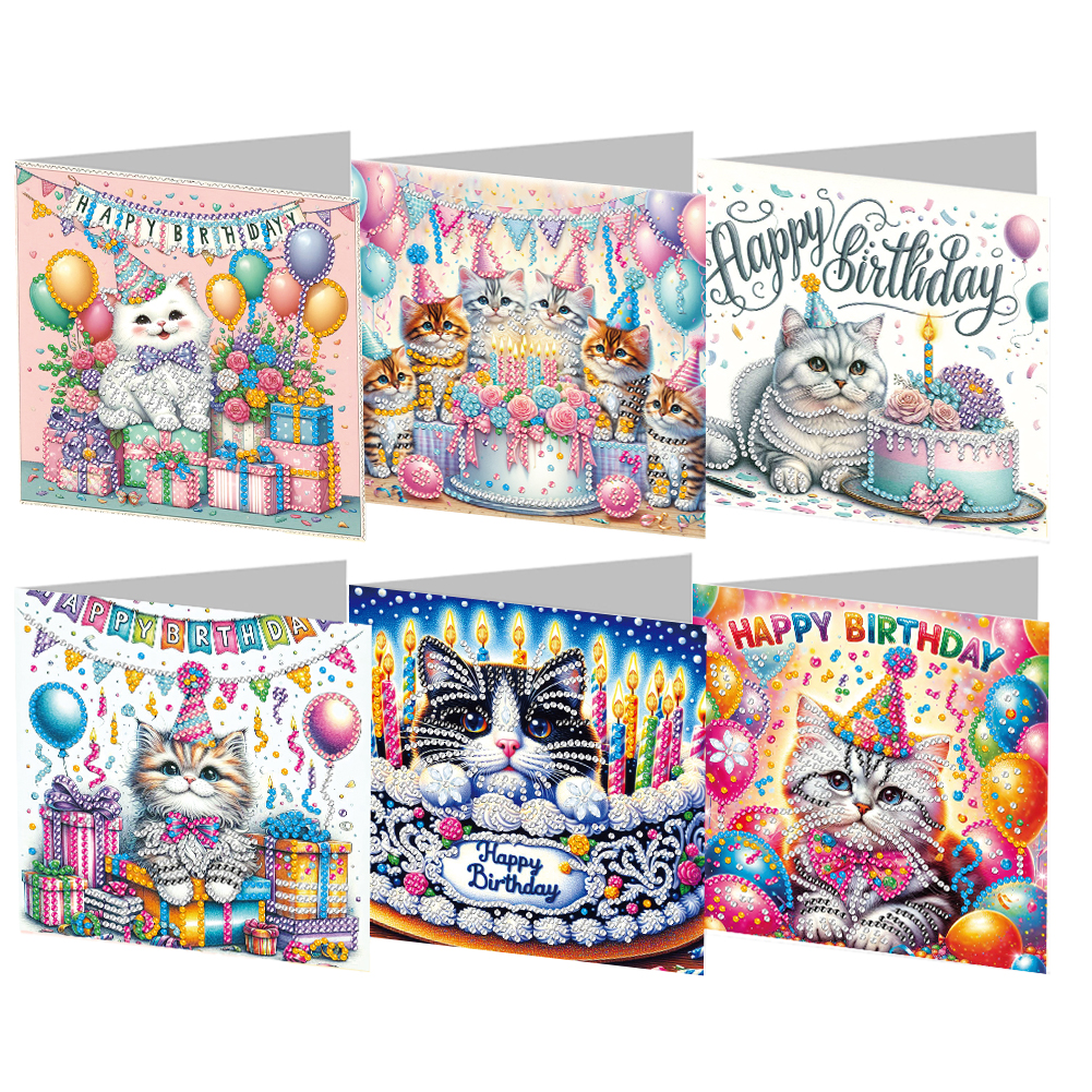 6Pcs DIY Diamond Painting Greeting Card - Birthday