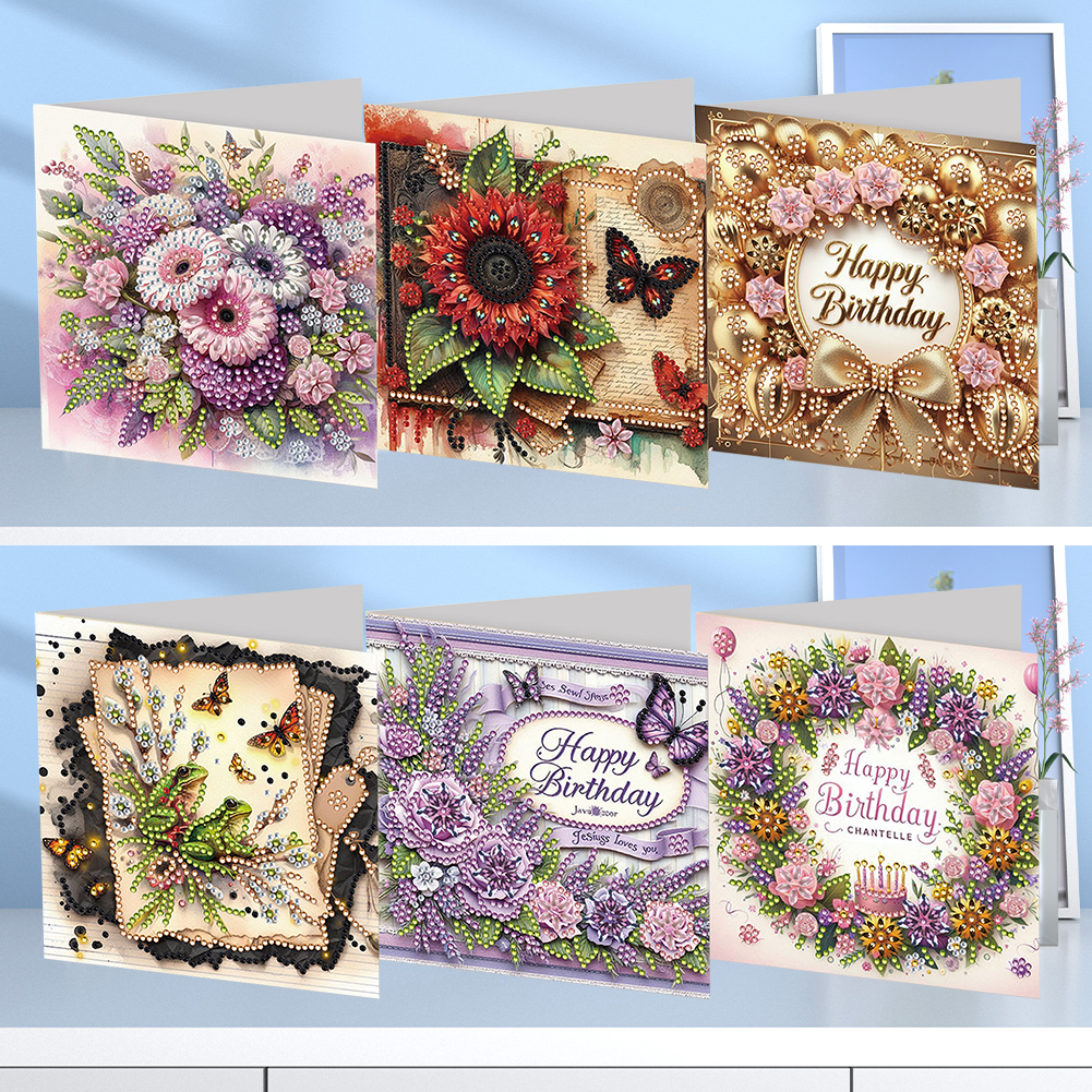 6Pcs DIY Diamond Painting Birthday Greeting Card - Happy Birthday