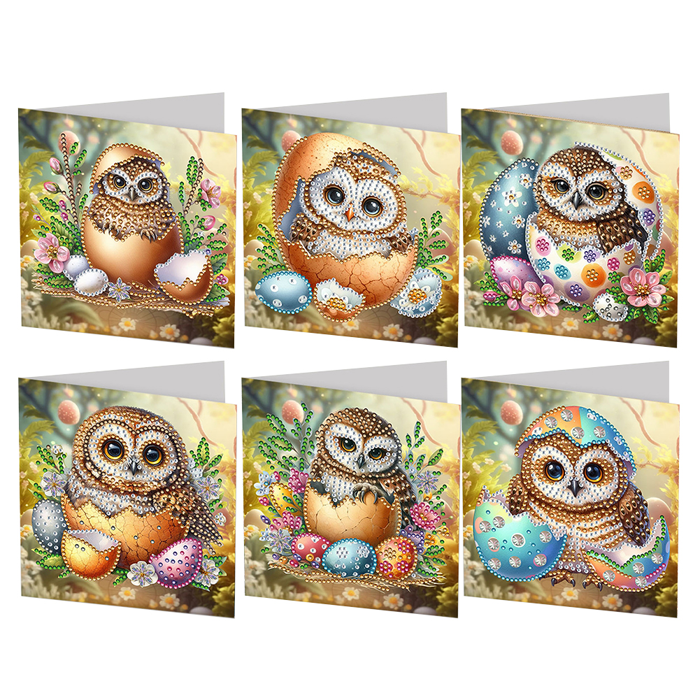 6pcs DIY Diamond Painting Greeting Card - Easter Egg Owls