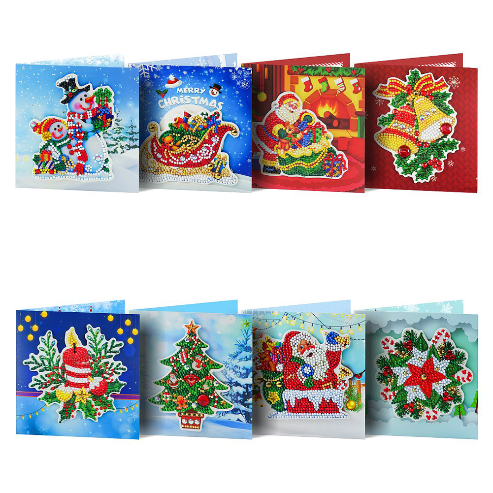8pcs DIY Special-shaped Diamond Painting Christmas Postcards