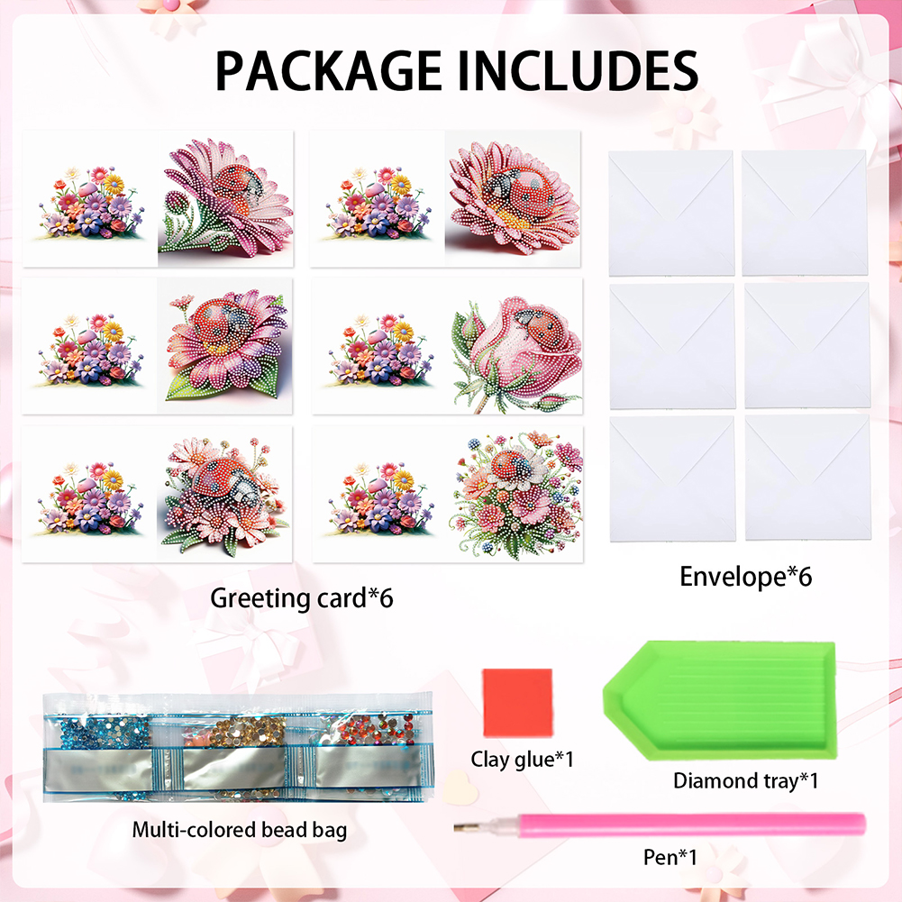 6Pcs DIY Diamond Painting Greeting Card - Ladybug
