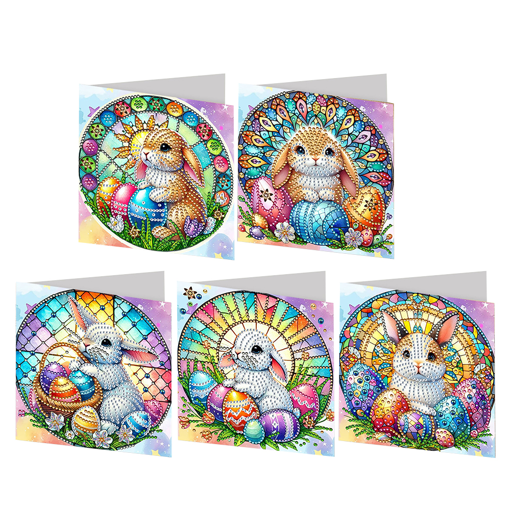 5pcs DIY Diamond Painting Greeting Card - Easter Rabbits