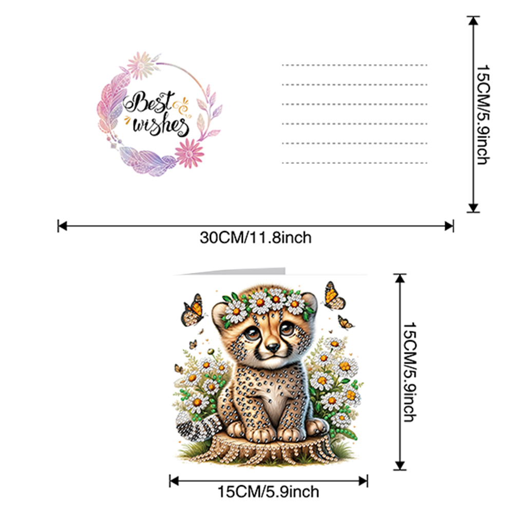 6Pcs DIY Diamond Painting Greeting Card - Tiger Monkey