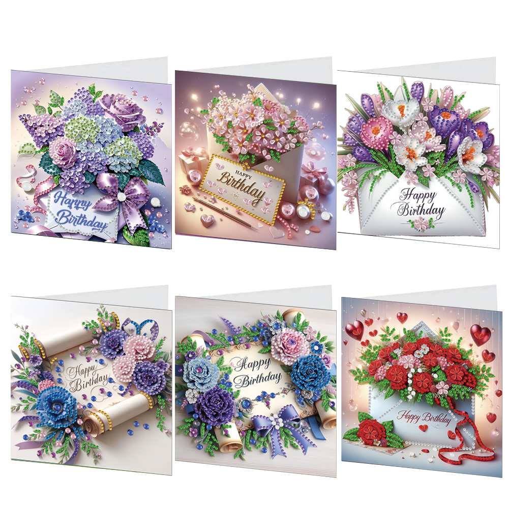 6Pcs DIY Diamond Painting Greeting Card - Birthday