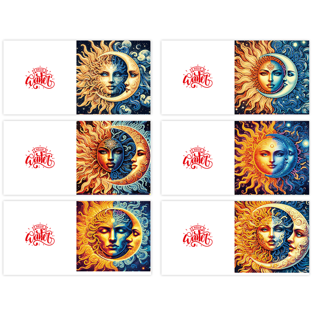 6Pcs DIY Diamond Painting Greeting Card - Moon Sun Family