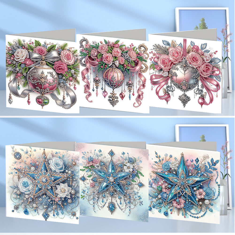 6Pcs DIY Diamond Painting Greeting Card - Xmas Ball Star