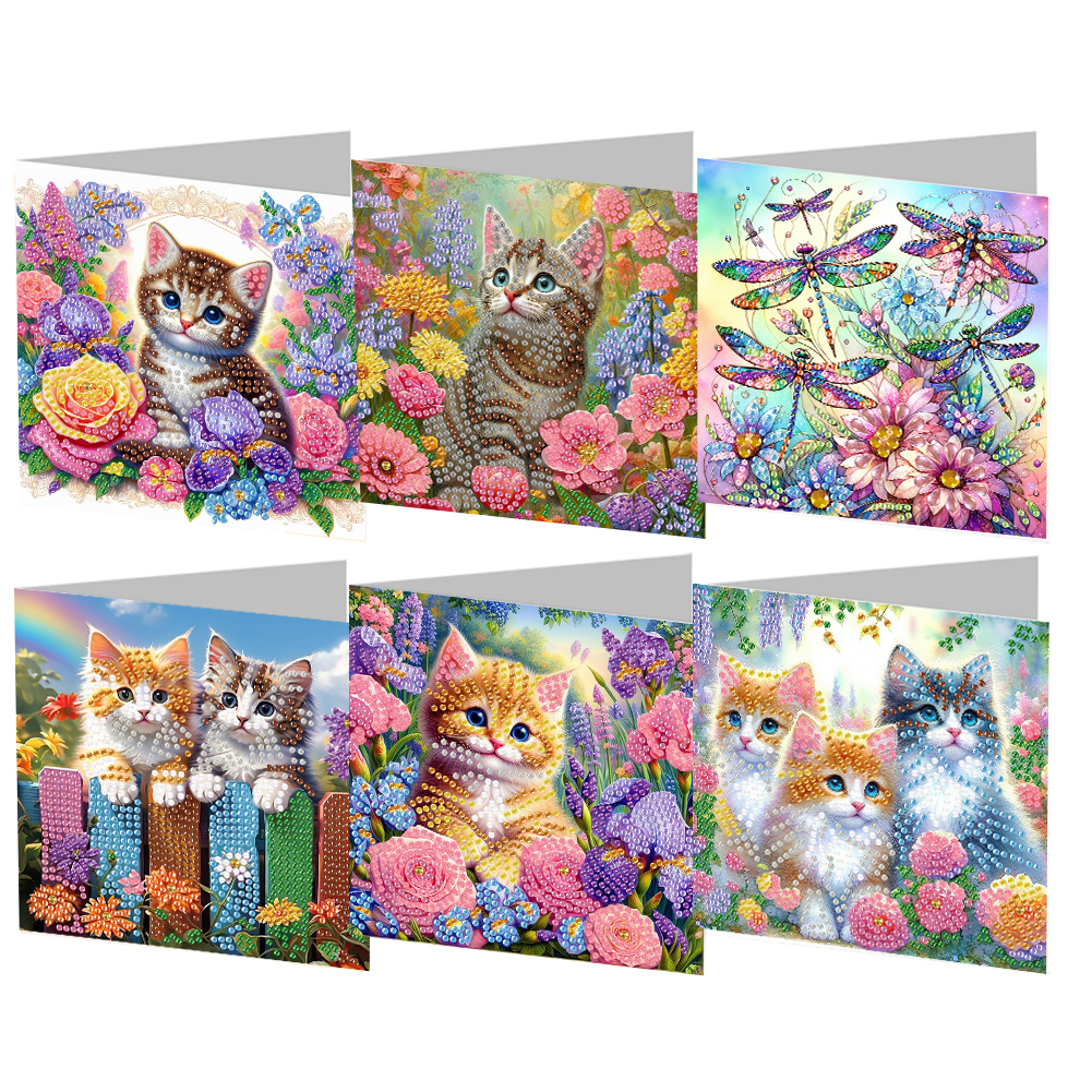6Pcs DIY Diamond Painting Greeting Card - Cats