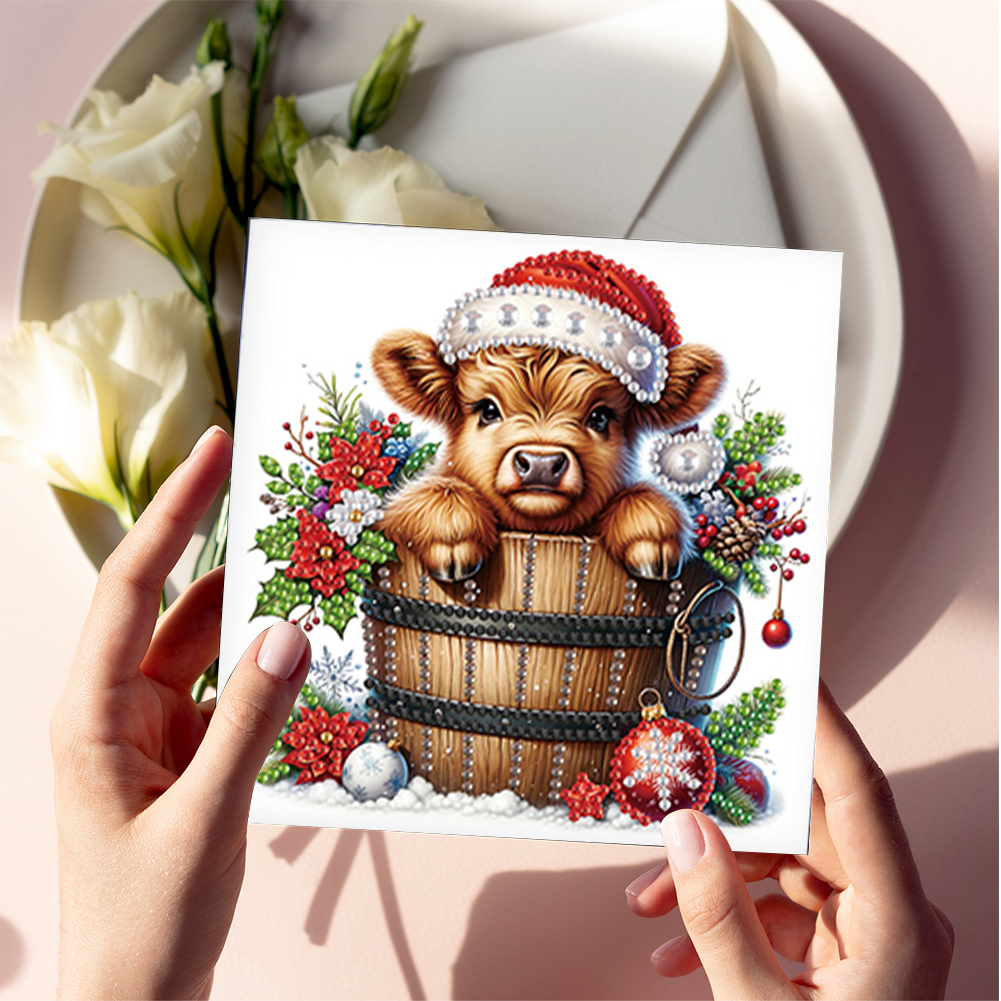 6Pcs DIY Diamond Painting Greeting Card - Xmas Mouse Yak