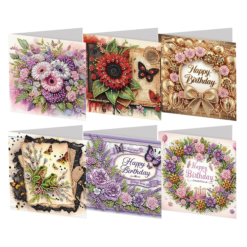 6Pcs DIY Diamond Painting Birthday Greeting Card - Happy Birthday