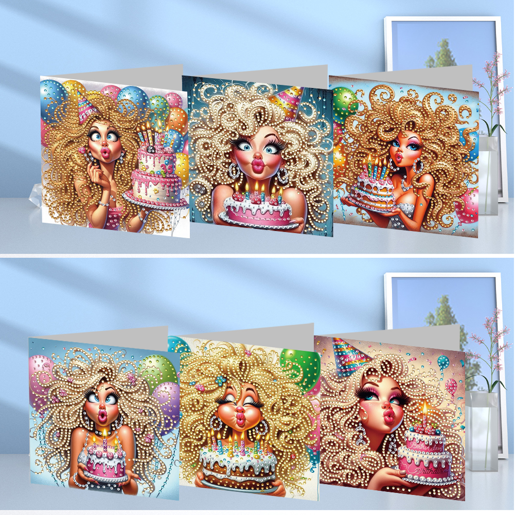 6Pcs DIY Diamond Painting Greeting Card - Birthday Beauty