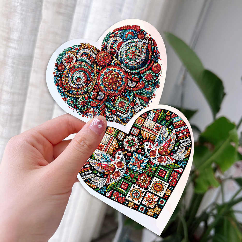 6pcs DIY Diamond Painting Greeting Card - Heart Flower