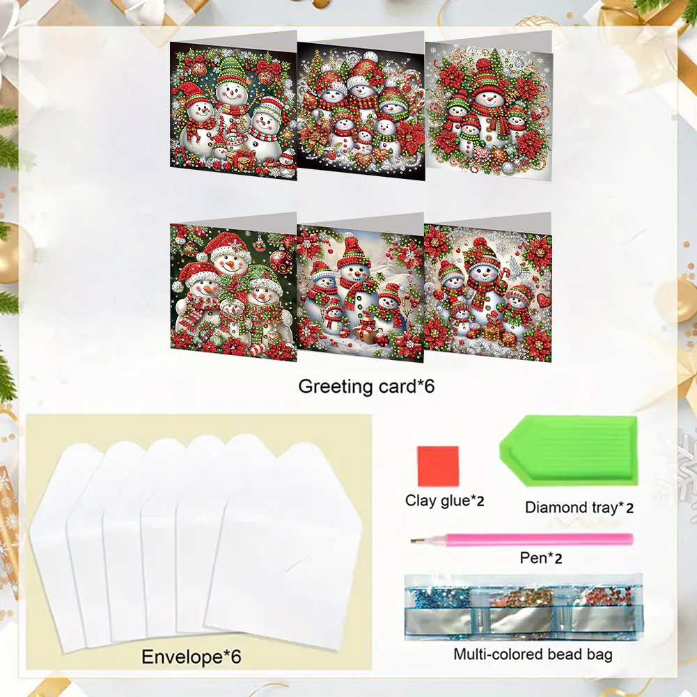 6Pcs DIY Diamond Painting Greeting Card - Snowman