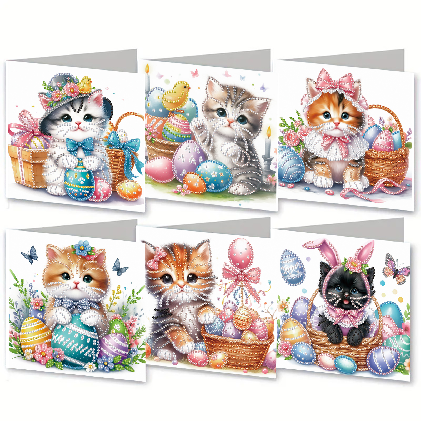 6Pcs DIY Diamond Painting Greeting Card - Easter Cats