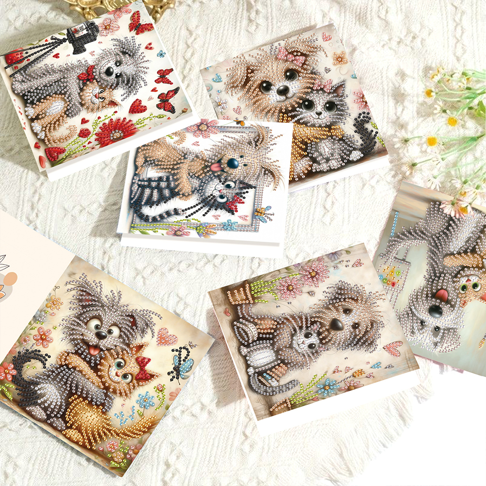 6Pcs DIY Diamond Painting Greeting Card - Cute Cat Dog