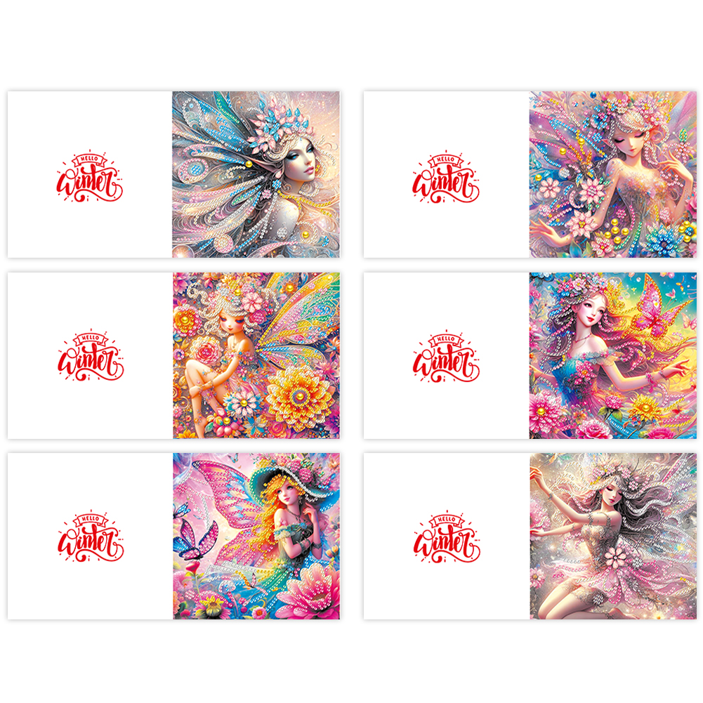 6Pcs DIY Diamond Painting Greeting Card - Girl