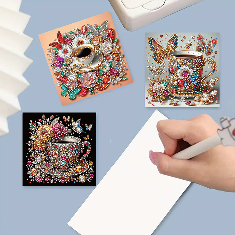 6Pcs DIY Diamond Painting Greeting Card - Coffee