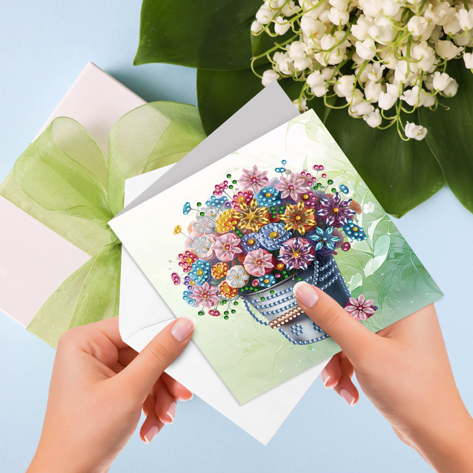 6Pcs DIY Diamond Painting Greeting Card - Flower Bucket
