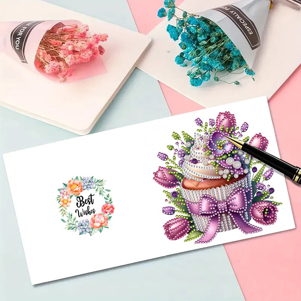 6Pcs DIY Diamond Painting Greeting Card - Cake Flower