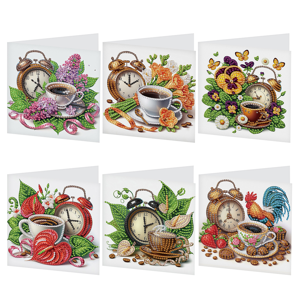 6Pcs DIY Diamond Painting Birthday Greeting Card - Coffee Afternoon Tea
