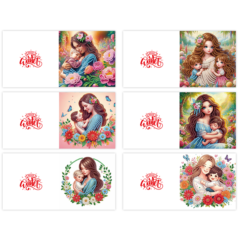 6Pcs DIY Diamond Painting Greeting Card - Happy Mothers Day