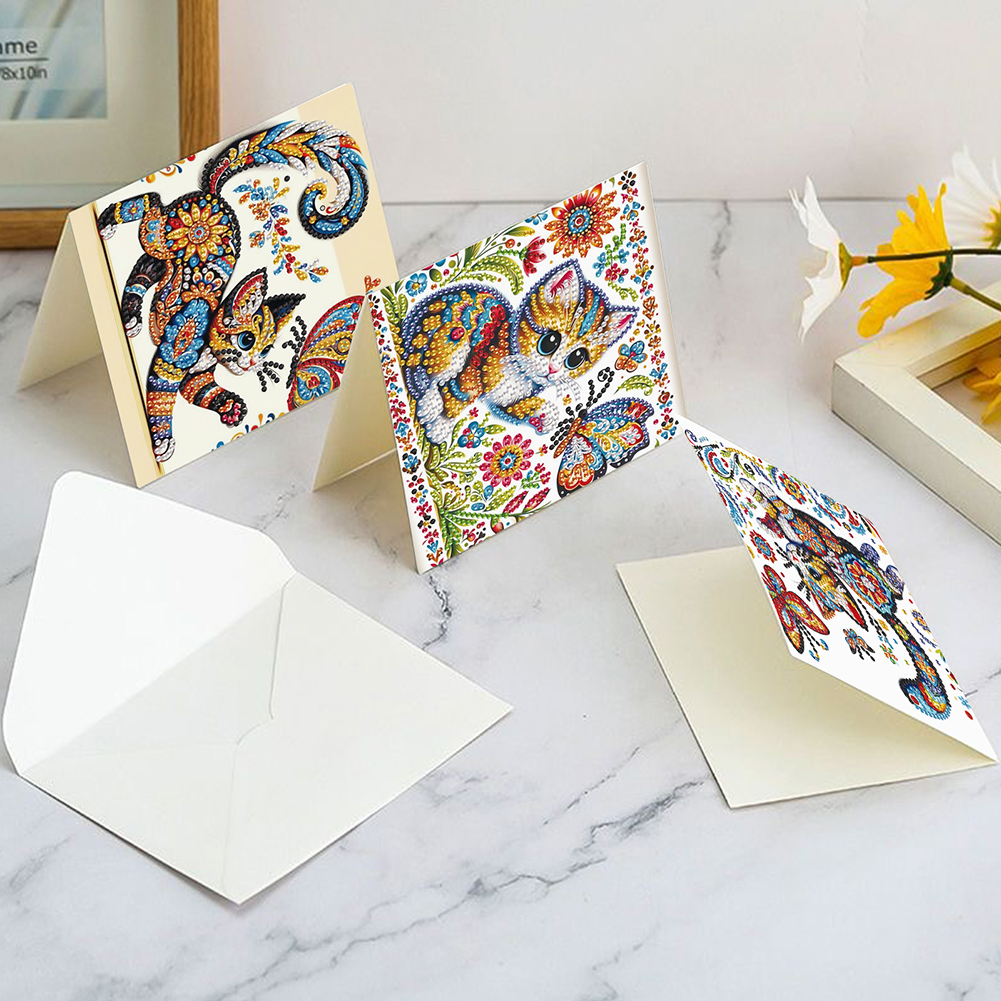 6Pcs DIY Diamond Painting Greeting Card - Mandala Kitten