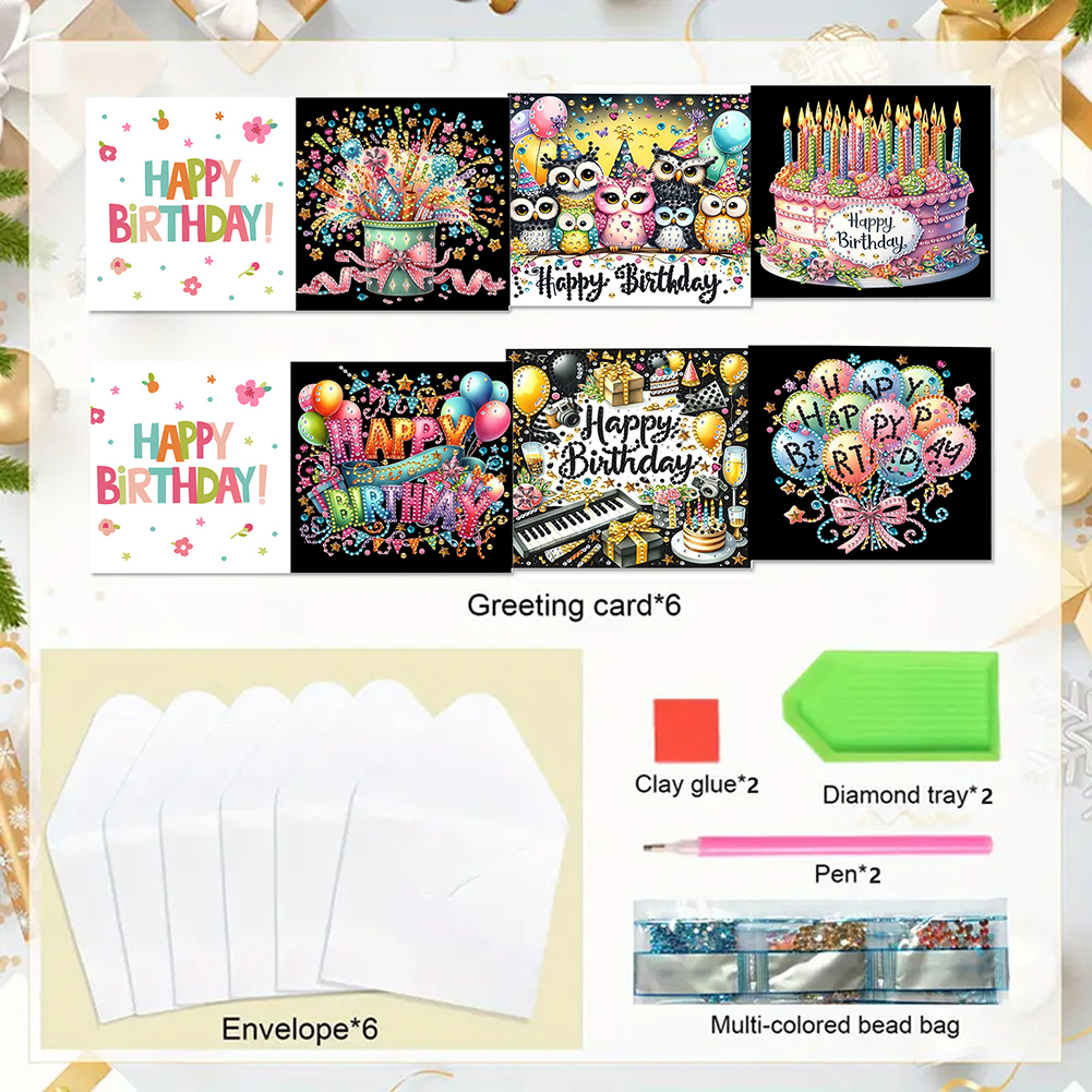 6Pcs DIY Diamond Painting Greeting Card - Birthday Party