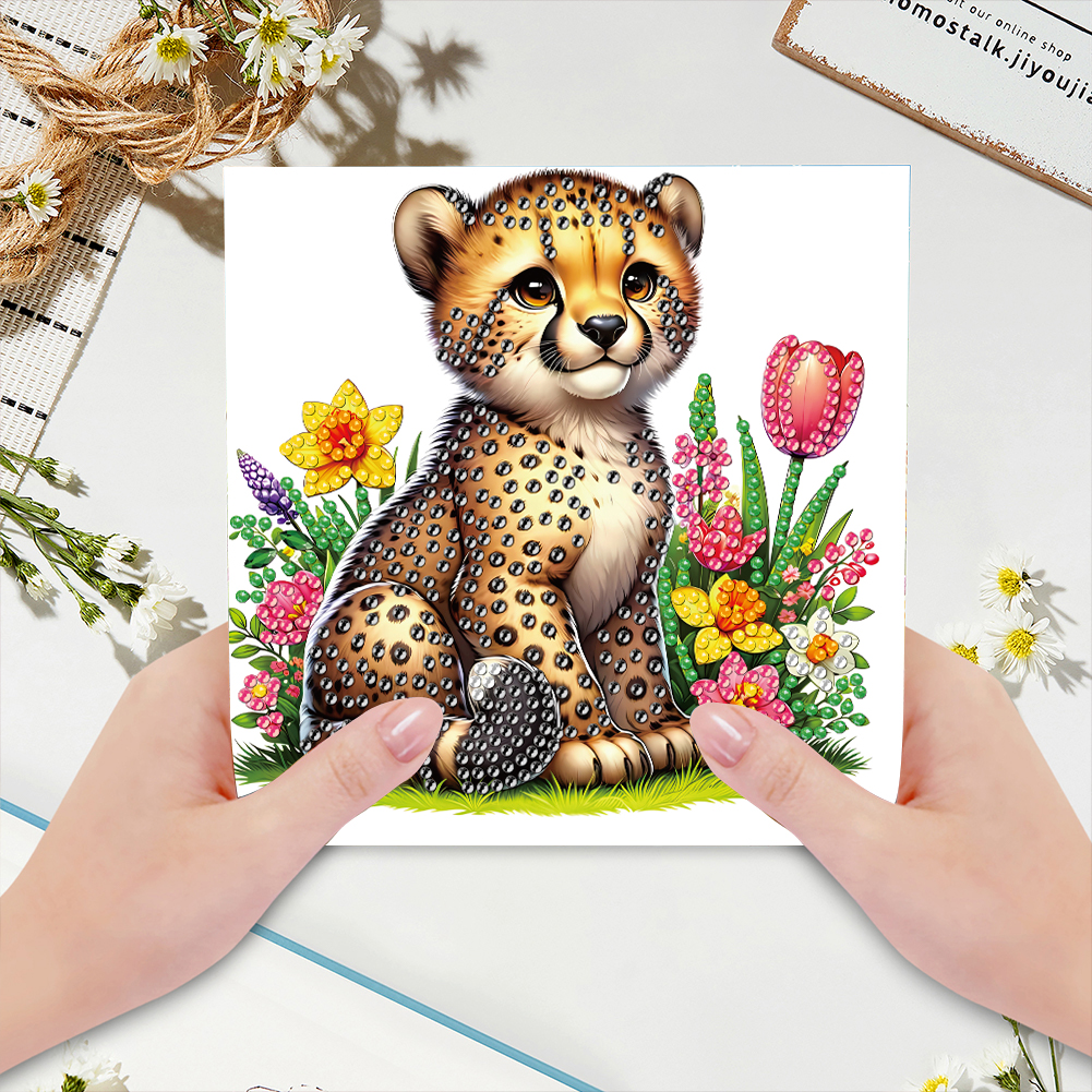 6Pcs DIY Diamond Painting Greeting Card - Tiger Monkey