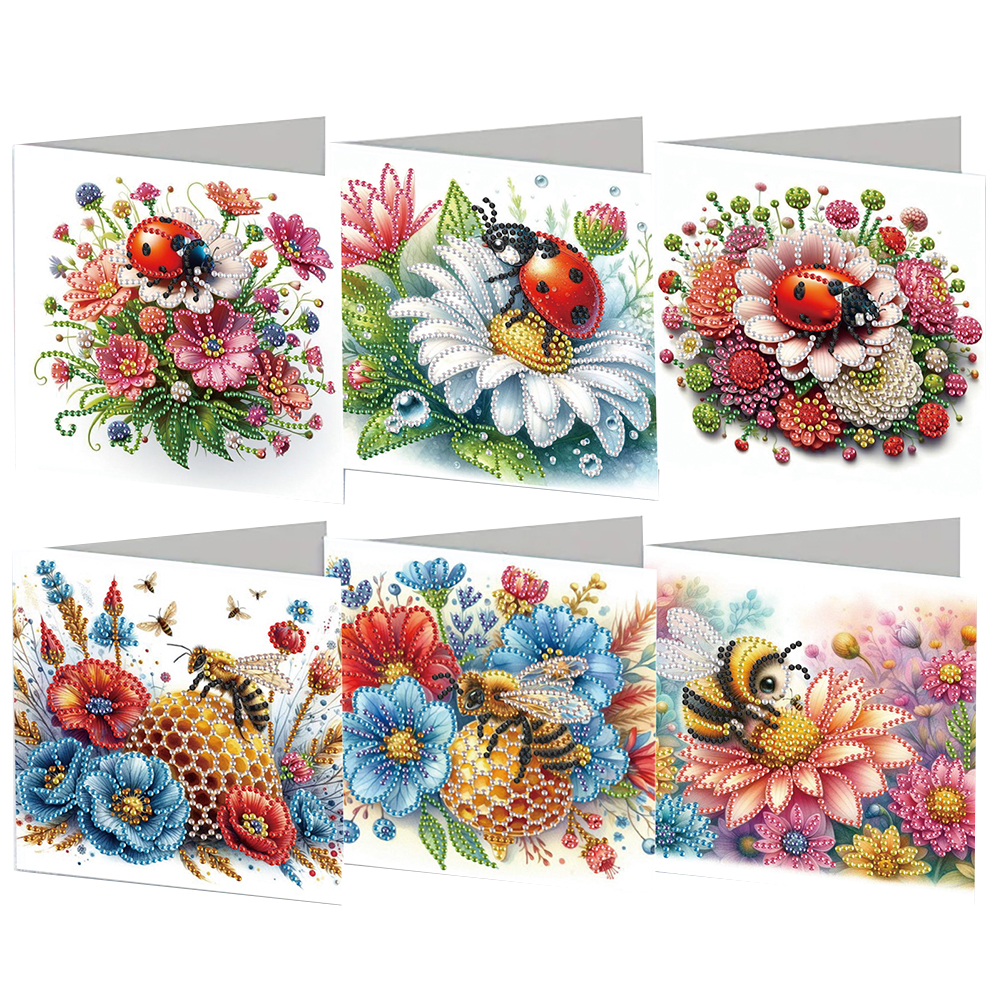 6Pcs DIY Diamond Painting Greeting Card - Ladybug Bee