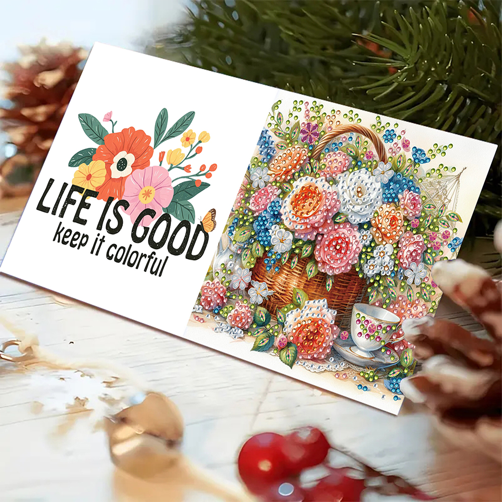 6Pcs DIY Diamond Painting Greeting Card - Bouquet