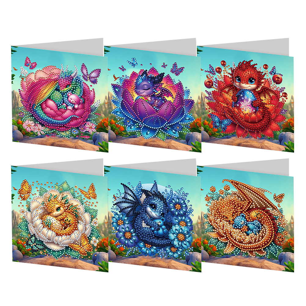 6Pcs DIY Diamond Painting Greeting Card - Bud Dragon