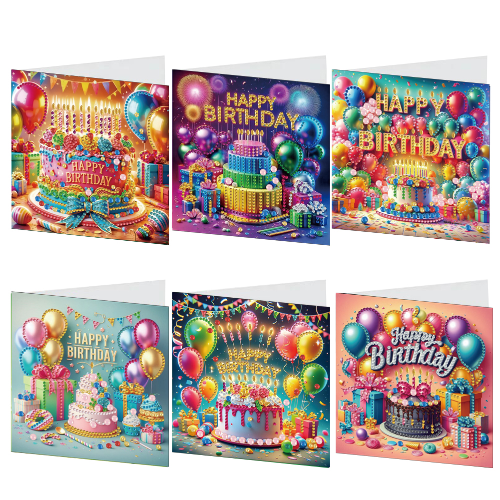 6Pcs DIY Diamond Painting Greeting Card - Birthday