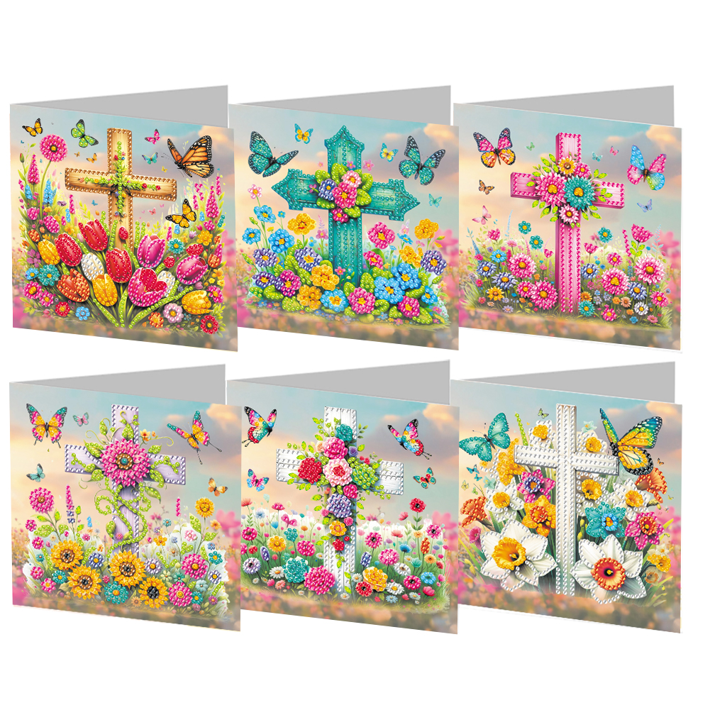 6Pcs DIY Diamond Painting Greeting Card - Cross