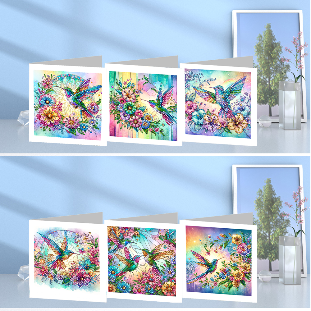6pcs DIY Diamond Painting Greeting Card - Hummingbird