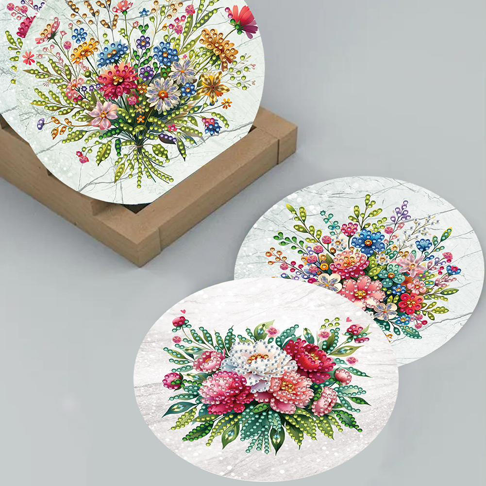 12Pcs DIY Diamond Painting Single-sided Greeting Card - Bouquet