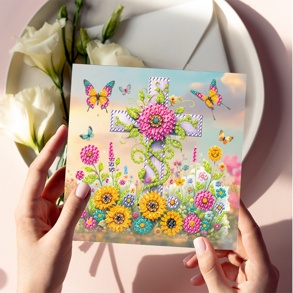 6Pcs DIY Diamond Painting Greeting Card - Cross