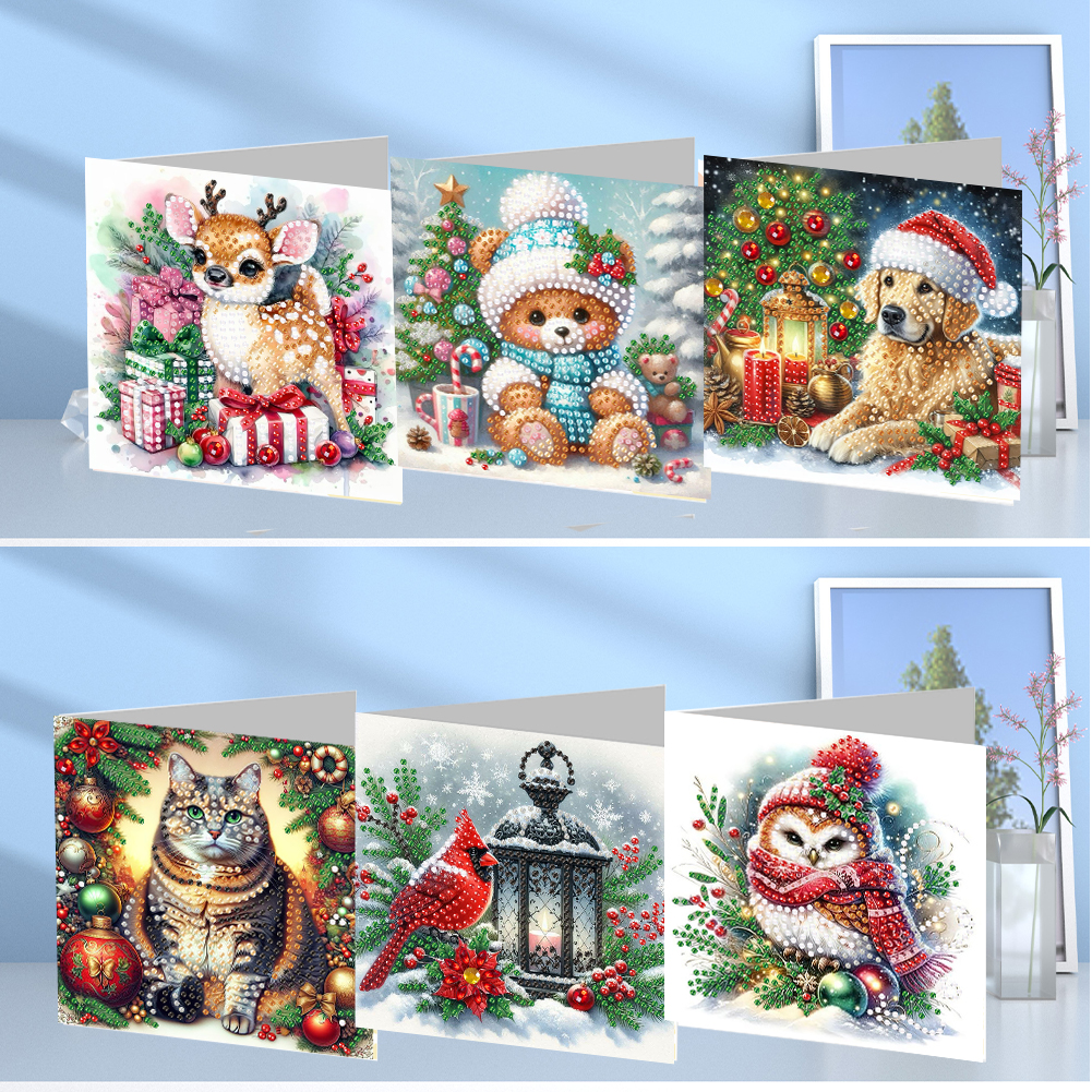 6Pcs DIY Diamond Painting Greeting Card - Christmas Animalss
