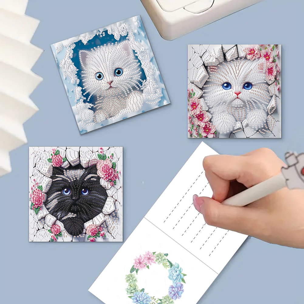 6Pcs DIY Diamond Painting Greeting Card - Owl Cat