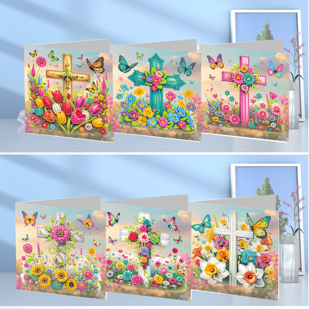 6Pcs DIY Diamond Painting Greeting Card - Cross