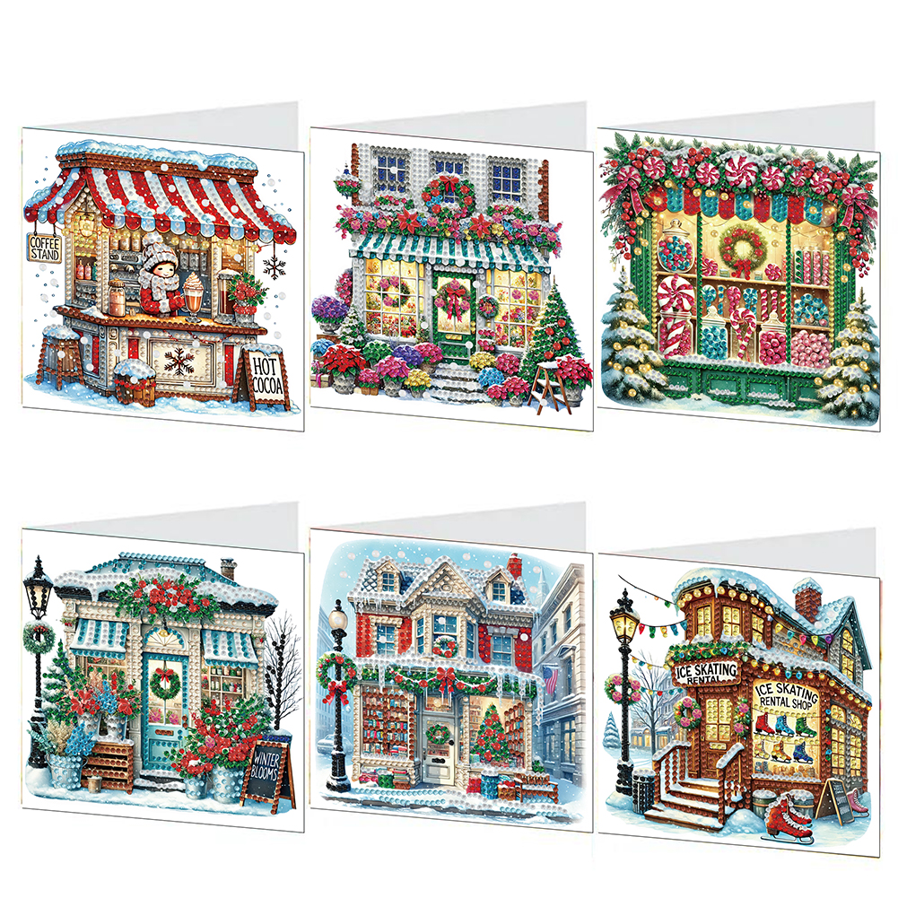 6Pcs DIY Diamond Painting Greeting Card - Xmas Cottage
