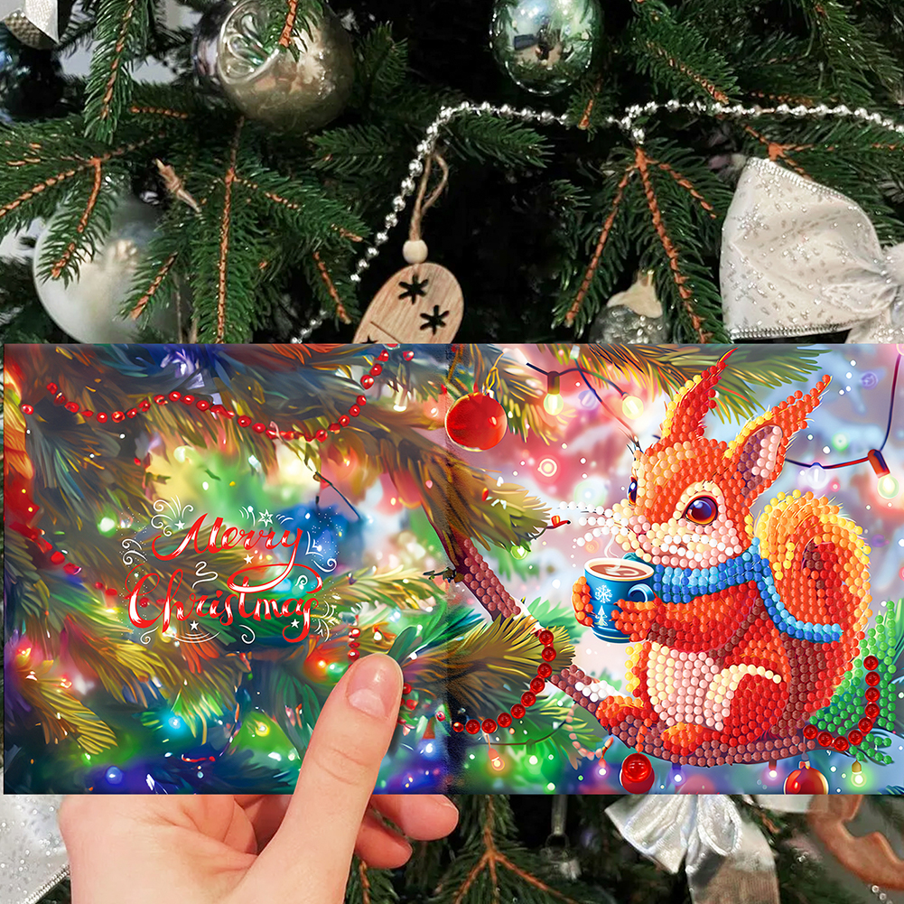12Pcs DIY Diamond Painting Greeting Card -  Christmas Squirrel