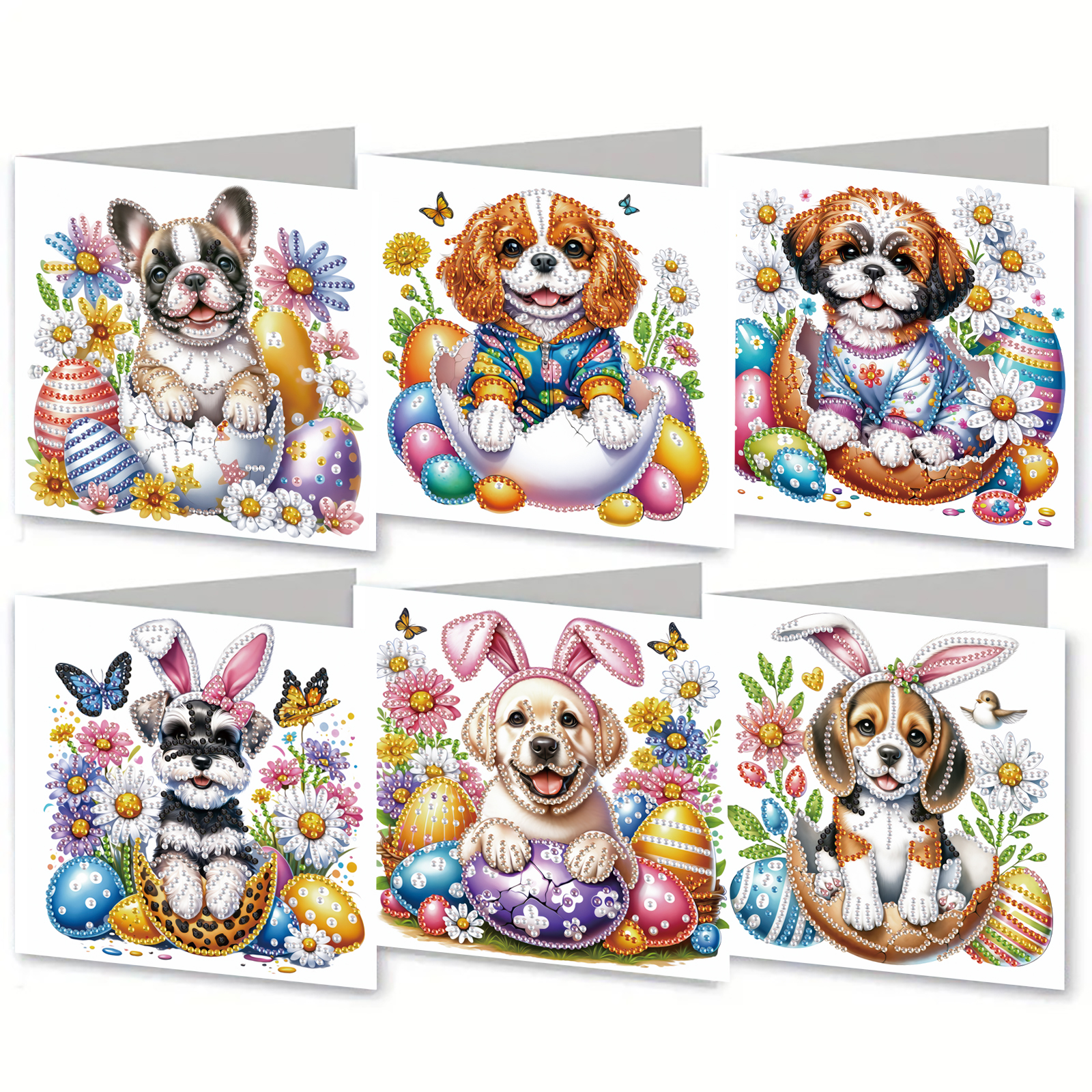 6Pcs DIY Diamond Painting Greeting Card - Easter Dogs