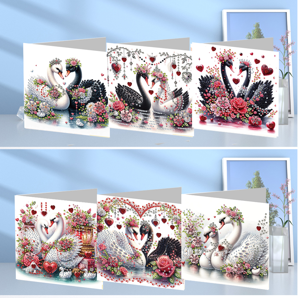 6Pcs DIY Diamond Painting Greeting Card - Valentines Day Swan