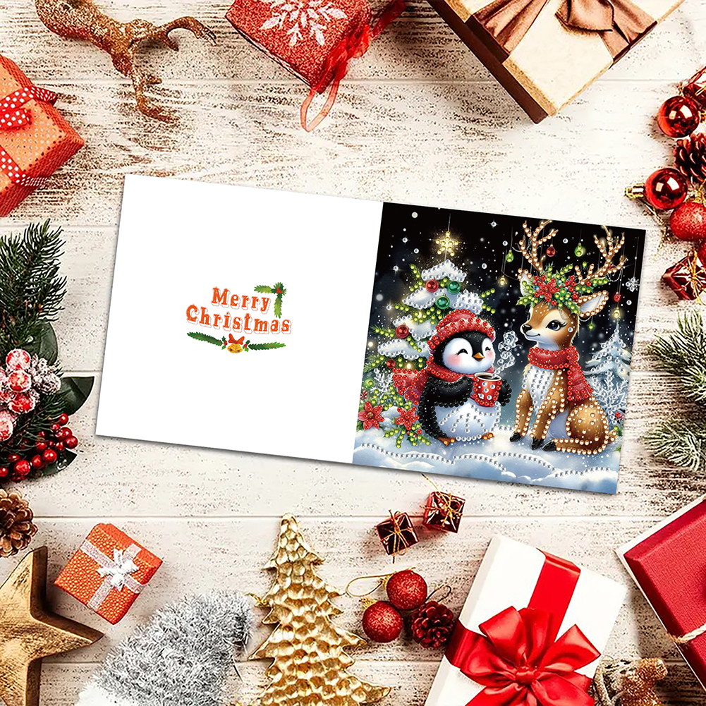 6Pcs DIY Diamond Painting Greeting Card - Christmas Penguin