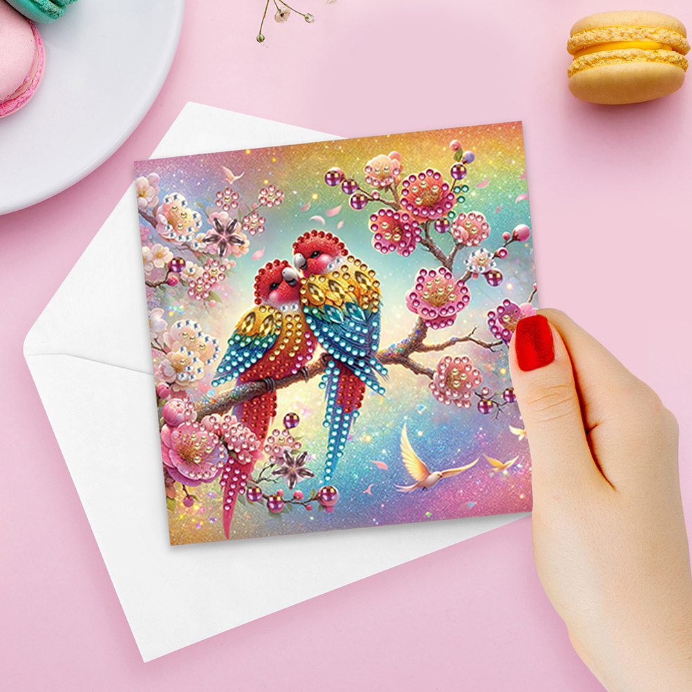 6pcs DIY Diamond Painting Greeting Card - Parrot On Tree